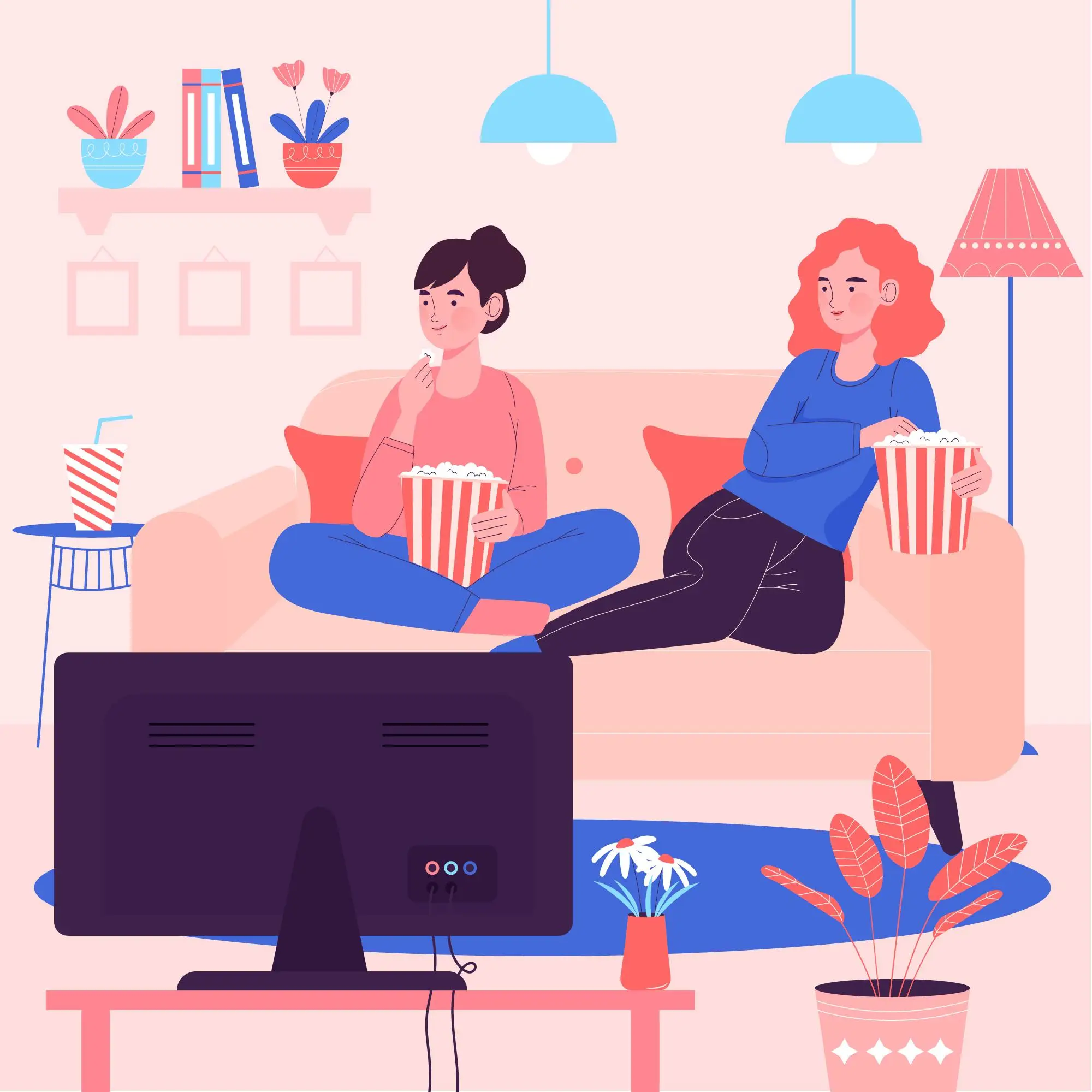 Deux personnes regardant la télévision à la maison avec un abonnement IPTV StreamMo
