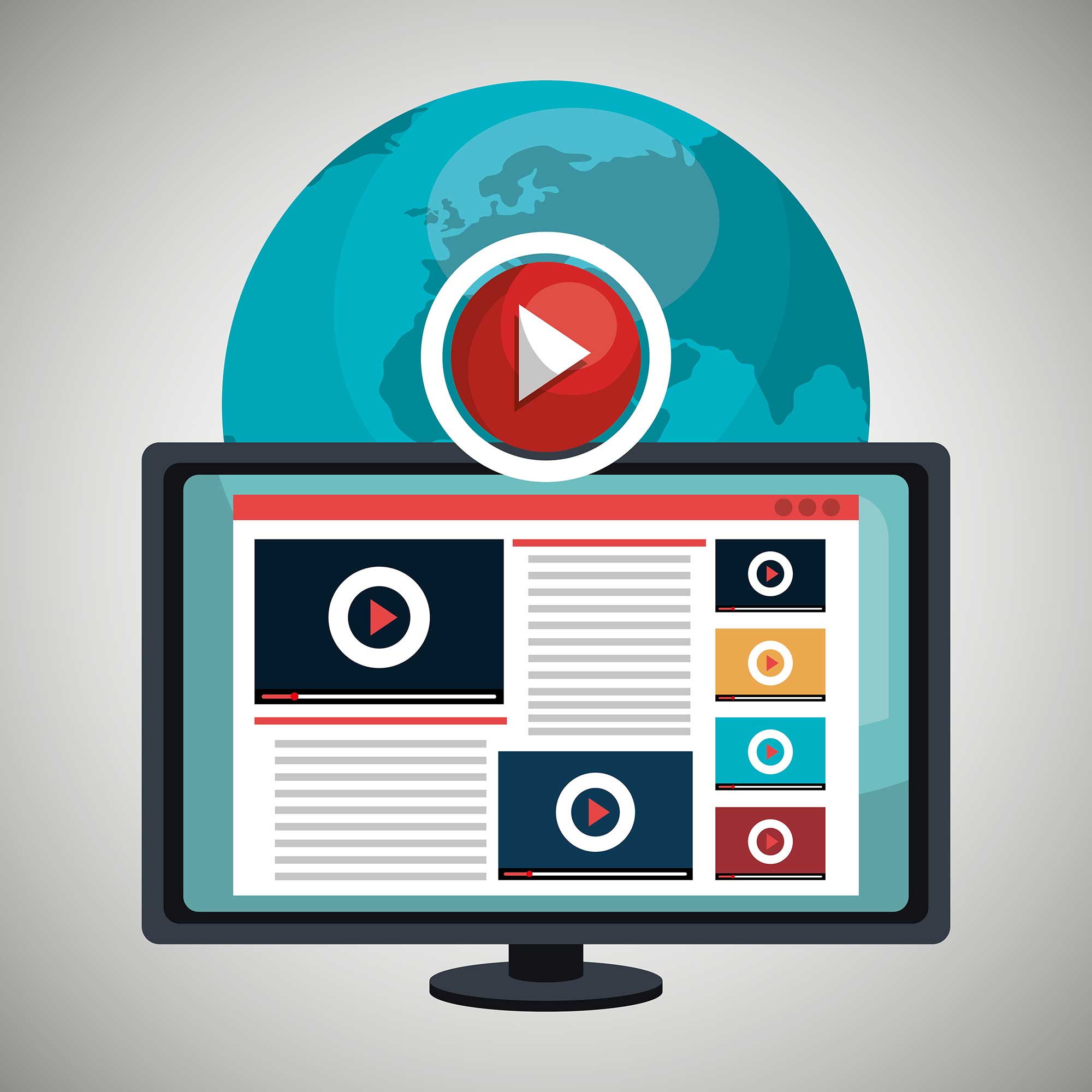 Illustration of internet television streaming to a computer screen worldwide