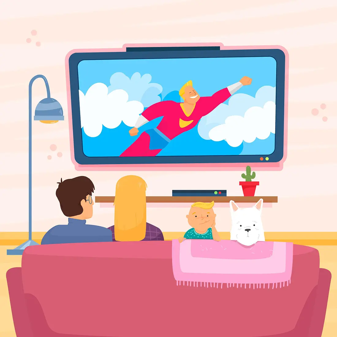 Famille regardant un film ensemble grâce à un abonnement IPTV StreamMo